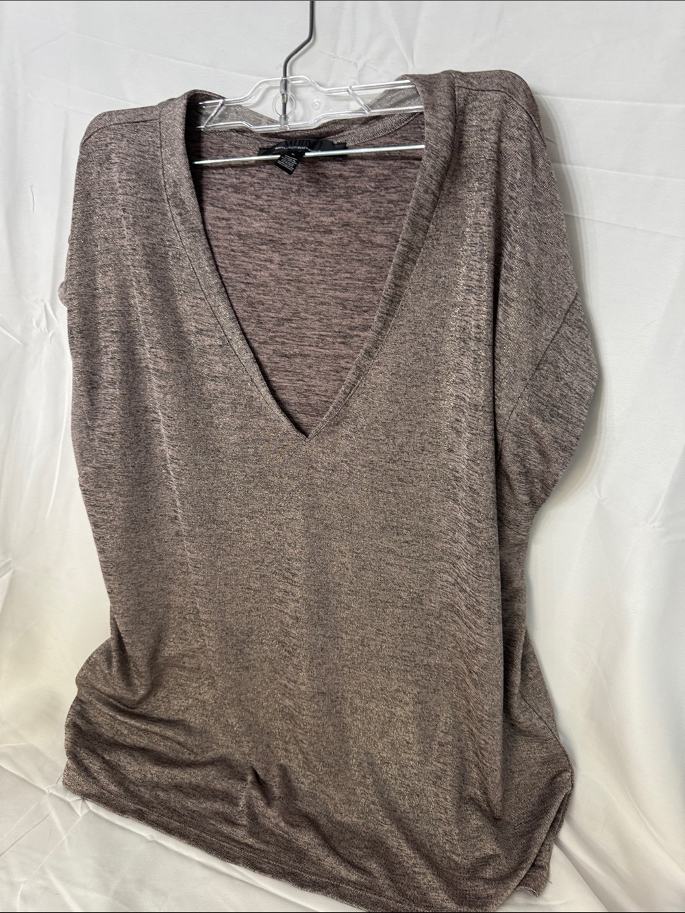White House Black Market Heathered Taupe V-Neck Top